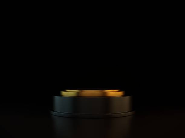 istock 3d render, Gold trophy award, background, round portal, Round stage podium 1065121564