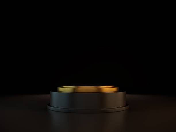 istock 3d render, Gold trophy award, background, round portal, Round stage podium 1065121576