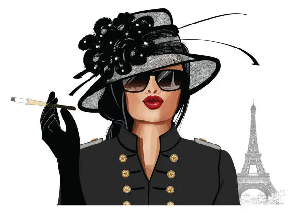 Vector illustration of Woman with sunglasses and hat