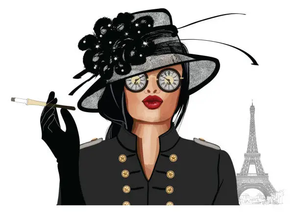 Vector illustration of Woman with sunglasses and hat