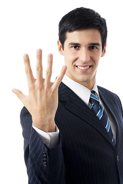 istock Happy businessman showing five fingers, isolated on white 106512809