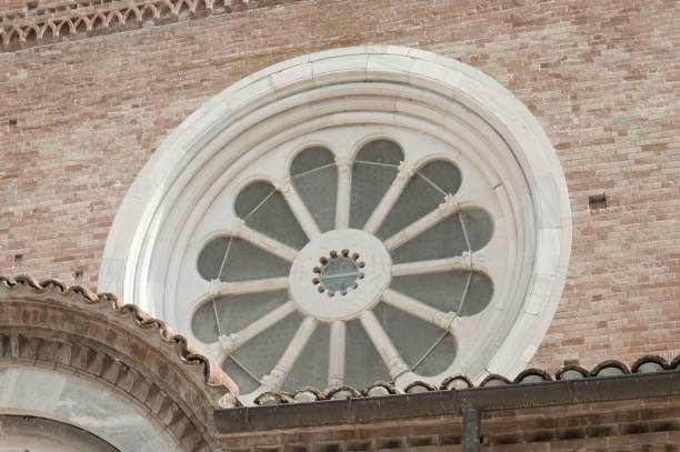istock Church rosette in Tolentino - Rose window (Italy, Europe) 1065129192