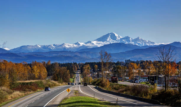 Fall colours on sides of road to Mt. Baker Fall colours on sides of road to Mt. Baker abbotsford canada stock pictures, royalty-free photos & images