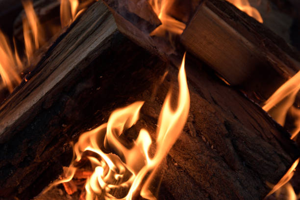 istock Fire flames with wooden pieces 1065133792