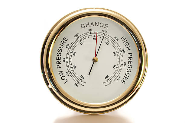 Barometer Brass with White Face Isolated  barometer stock pictures, royalty-free photos & images