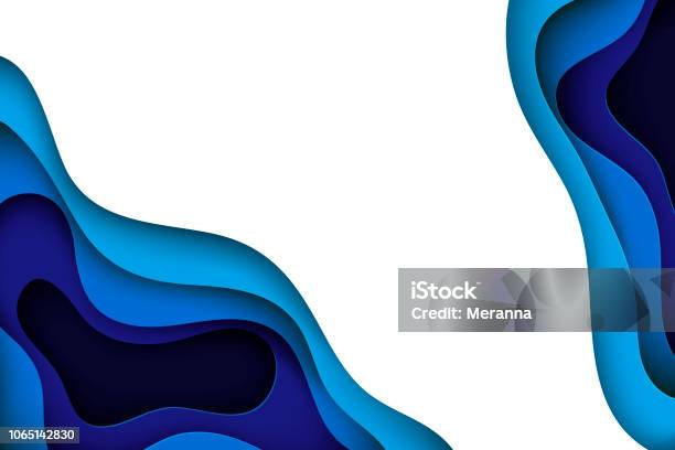 Deep Paper Art Cartoon Abstract Waves Paper Carve Background Modern Origami Design Template Vector Illustration 3d Paper Layers Sea Waves Stock Illustration - Download Image Now