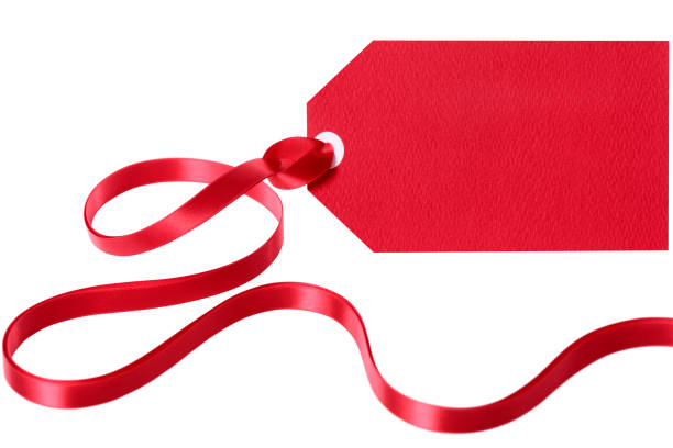 istock Red gift tag label with ribbon 1065146336