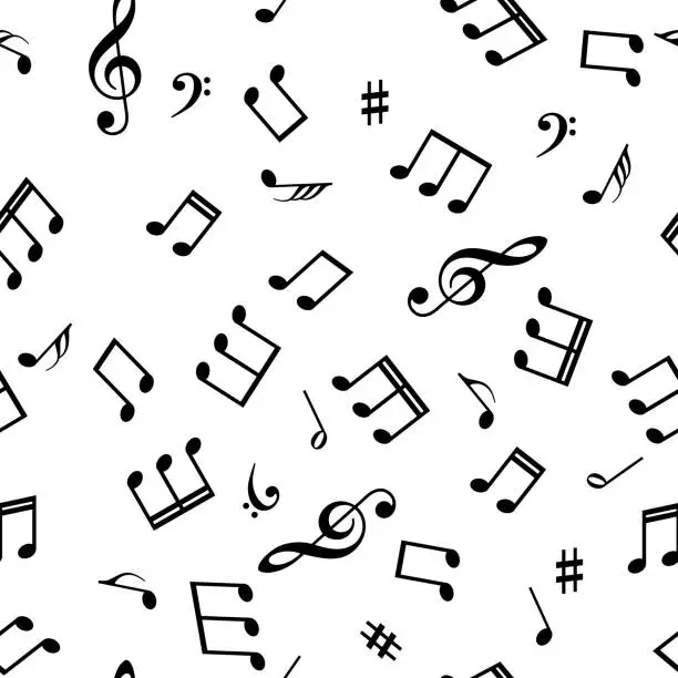 Vector illustration of Seamless abstract background with music symbols. Vector illustration