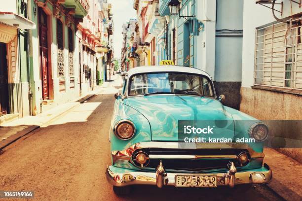 Old Havana And Vintage Car In Cuba Stock Photo - Download Image Now - Cuba, Car, Havana