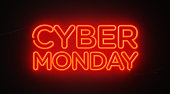 Cyber Monday Red Neon Light On Black Wall - Cyber Monday Concept