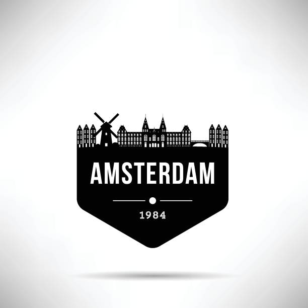 амстердам сити современный скайлайн вектор шаблон - amsterdam stock illustrations