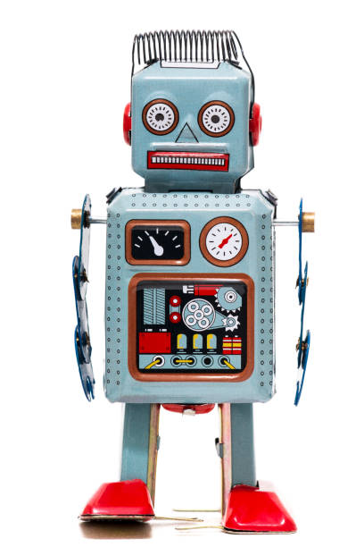 juguete robot lata vintage - robot fotos fotografías e imágenes de stock