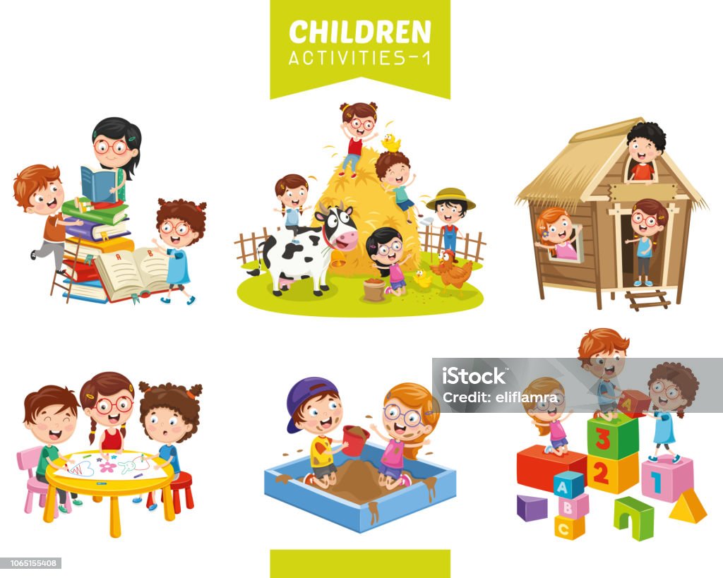 Vector Illustration Of Children Activities Set Child stock vector