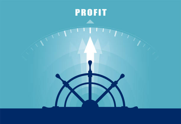 wektor koła okrętowego skierowany w stronę zysku. biznesowa koncepcja finansowa - compass travel symbol planning stock illustrations