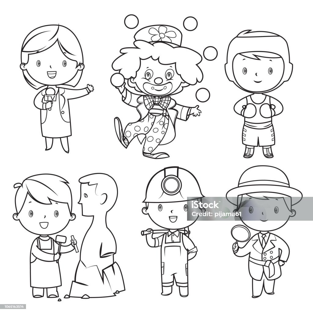 Coloring Book, Professions kids set Vector coloring book, professions kids set Coloring stock vector