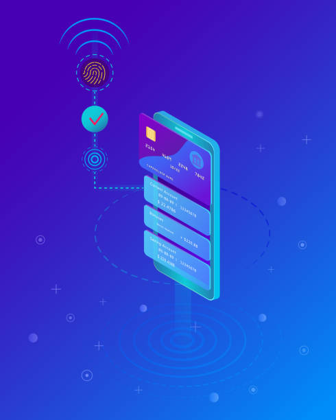 istock Mobile payment concept, Smartphone with processing of mobile payments from credit card. Digital fingerprint identification on smartphone. Internet banking, online purchasing and transaction.  Vector illustration 1065164000