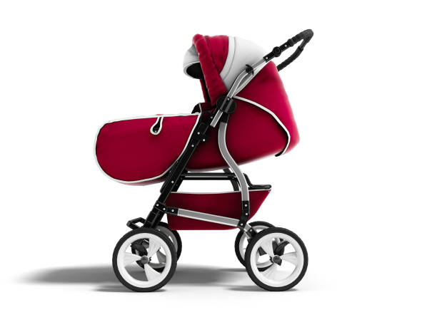 istock Modern red baby stroller transformer all-season 3d render on white background with shadow 1065164308