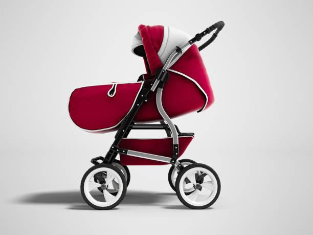 istock Modern red baby stroller transformer all-season 3d render on gray background with shadow 1065166082