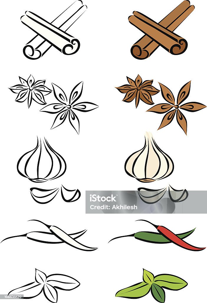 Diferentes especias ilustración vectorial - arte vectorial de Ingrediente libre de derechos