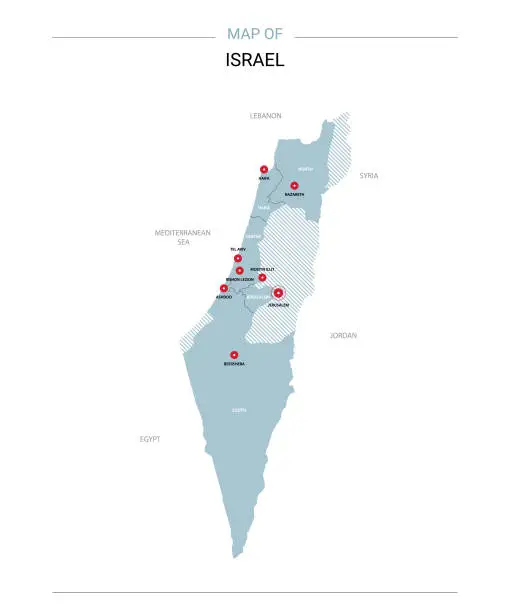 Vector illustration of Israel map vector with red pin.