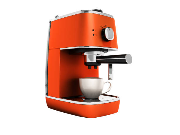 istock Modern orange coffee machine for one cup of coffee 3d render on white background no shadow 1065167046