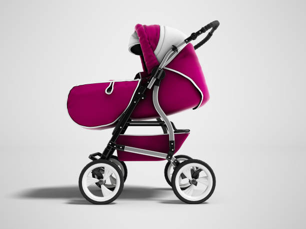 istock Modern pink baby stroller transformer all-season 3d render on gray background with shadow 1065167310