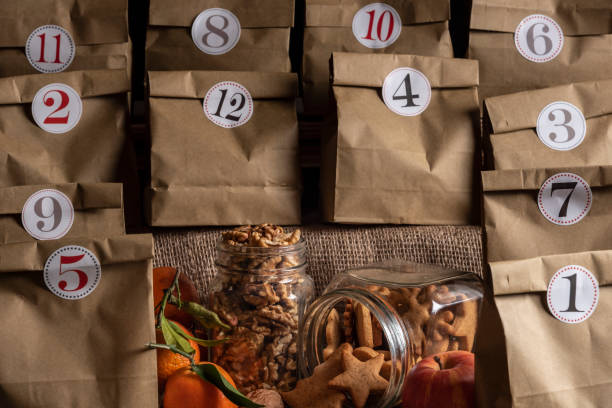 istock Numbered paper bags with cookies and nuts 1065169872