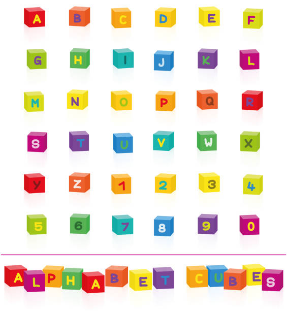 istock Colorful alphabet cubes with letters and numbers to select and put together. Isolated vector illustration on white background. 1065181396