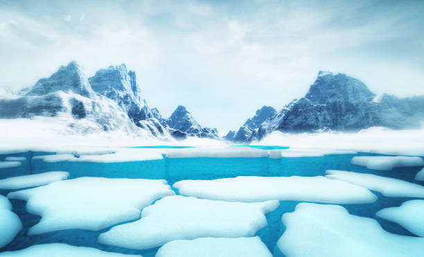 istock cracked iceberg pieces with big mountains behind background template 1065182342