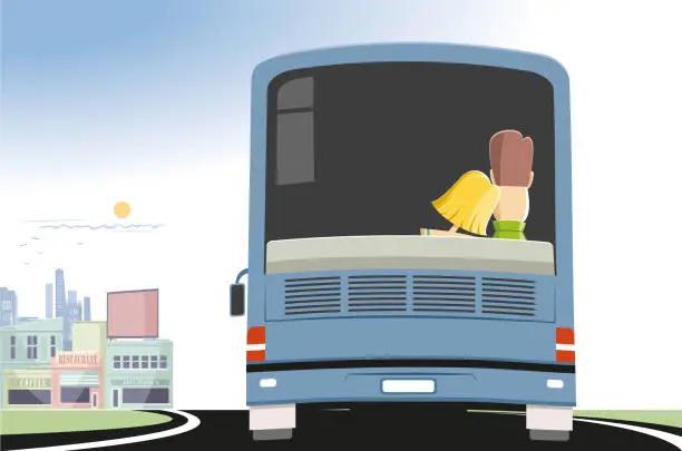 Vector illustration of Bus and travellers