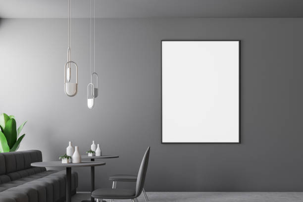 istock Gray retro cafe interior with poster 1065191494