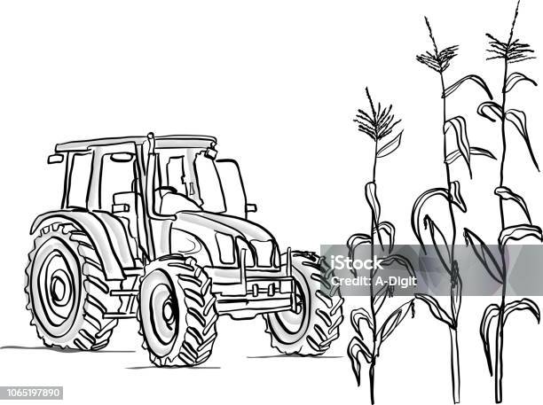 Cornfield Crop Stock Illustration - Download Image Now - Tractor, Drawing - Art Product, Farm
