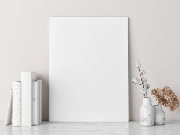 istock Mock up poster on white floor, Scandinavian style 1065200644