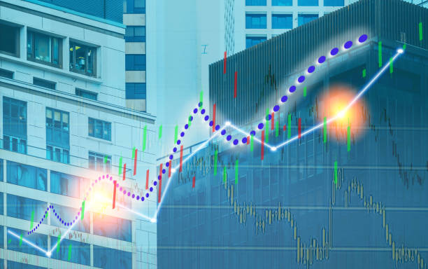 istock Stock index graph and chart in modern building background (blue bull chart) 1065217878