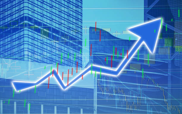 istock Stock index graph and chart in modern building background (blue bull chart) 1065217910