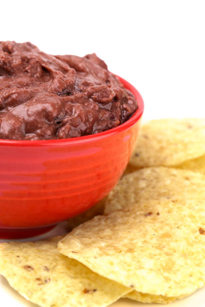 istock A Bowl of Black Bean Dip with Chips on a White Background 1065221216