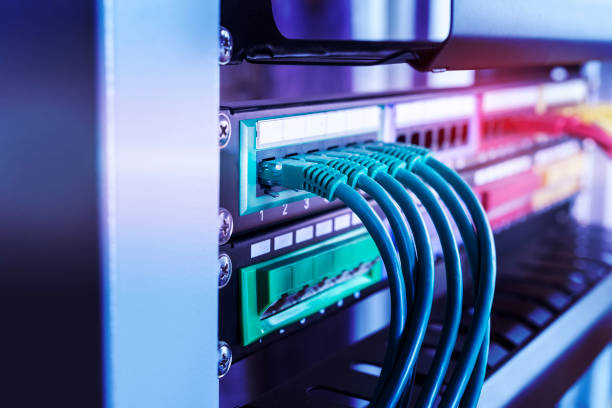 istock Ethernet interface ports of network equipment and cables 1065221698