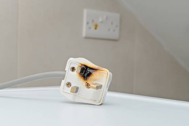 burned ac power plugs and sockets - yan imagens e fotografias de stock