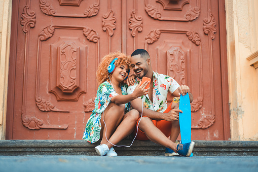 Couple - Relationship, Music, Headphones, Street, Afro