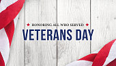Veteran's Day - Honoring All Who Served Text Over White Wood