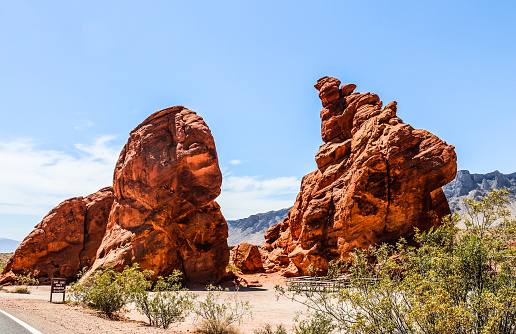 Rock formations in Valley of Fire State Park at Sunset in Nevada