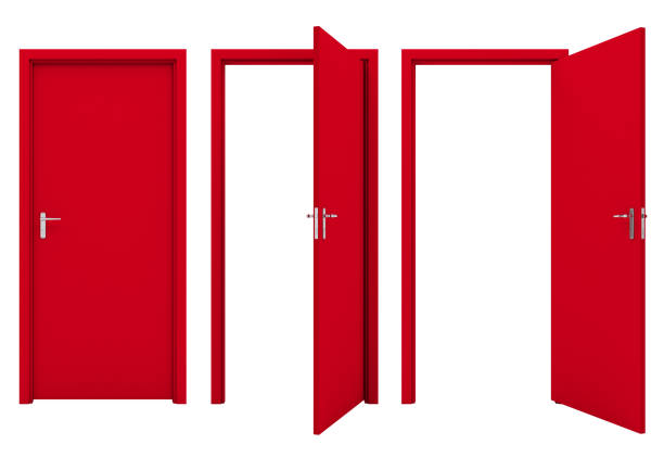 istock Open red door isolated on a white background. 1065257162