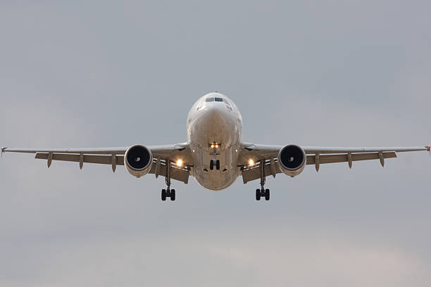 Jumbo jet landing. Airbus A380.