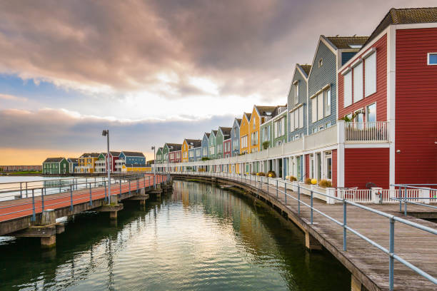 istock Dutch, modern, colorful vinex architecture style houses at waterside 1065271228