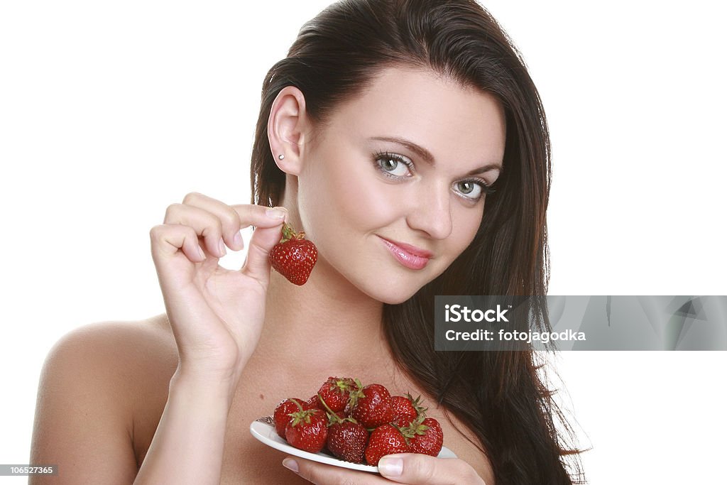 Porträt einer schönen Frau mit Erdbeere - Lizenzfrei Antioxidationsmittel Stock-Foto