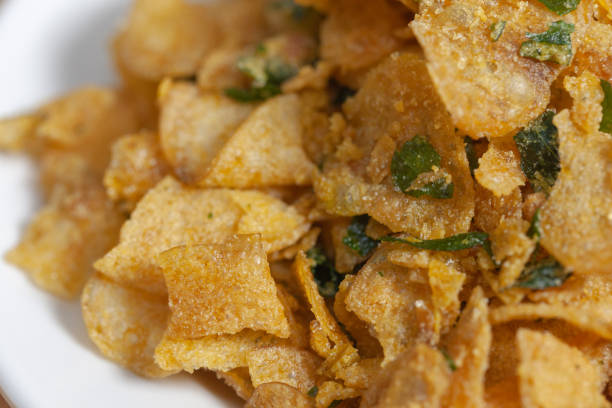 istock close up of salted egg potato chips on plate 1065278312