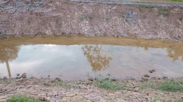 istock pond under construction with dried soil for farm 1065278608