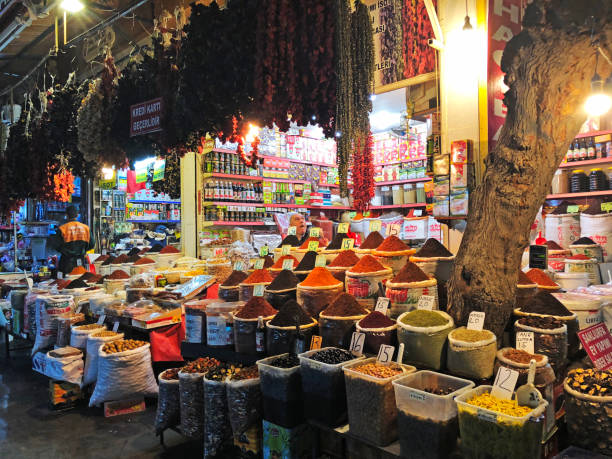 Cooking spices and ingredients for sale on a market
