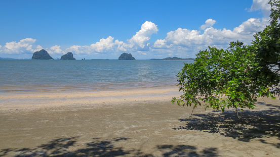 beautiful sea mountain and island landscape scene at Pak Meng Beach Trang province,Thailand