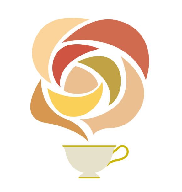 티 컵과 향기 이미지 - vector cup tea cup white background stock illustrations
